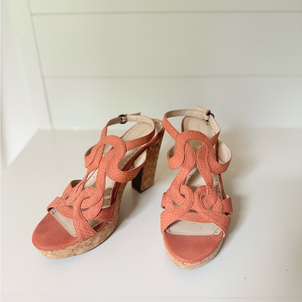 Adrienne Vittadini orange leather wedge size 9 Platform Cork Wedge Sandal - Picture 2 of 13